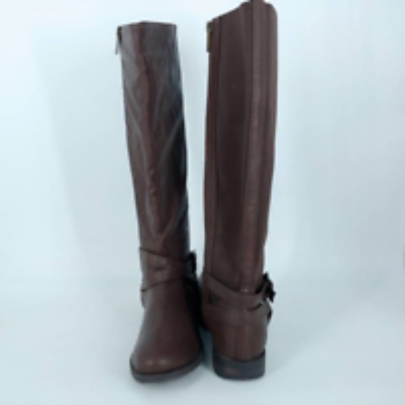 Lane Bryant Womens Riding Boots Brown Knee High Low Heels Side Zip Up Buckle 9 W - Picture 3 of 12